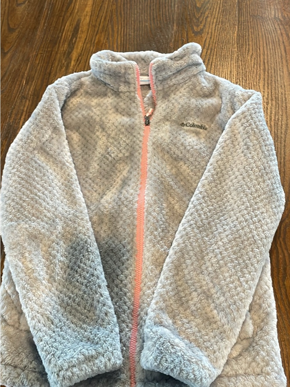 Columbia Kids Light Gray Plush Zip Fleece Jacket with Pink Zipper